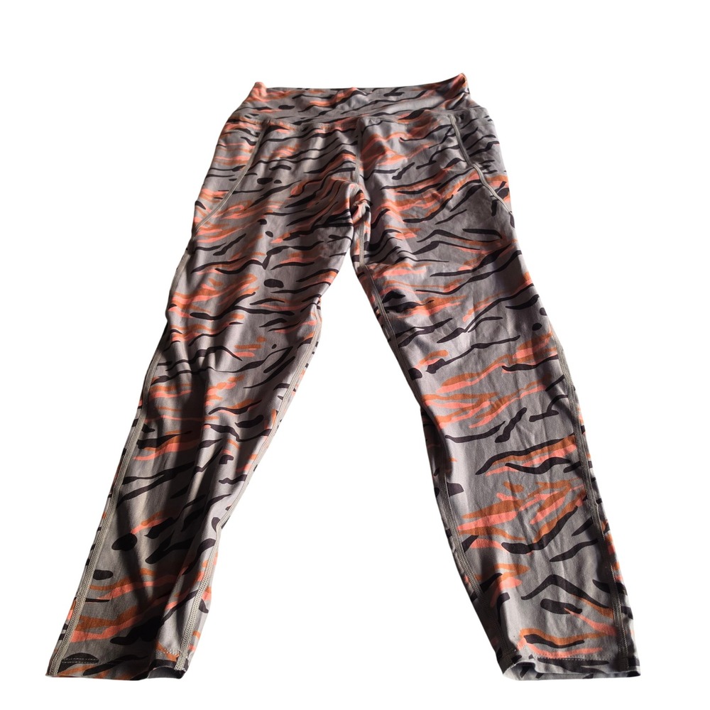 Sage Collective Womens Tiger Print High Waist Leggings Grey Orange Pockets L